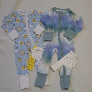 Little Sleepies Blue and White Kids Footies Set